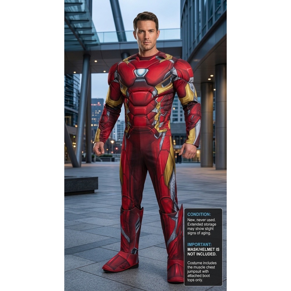 Marvel Iron Man Costume Mens Standard M Red Gold Muscle Chest Civil War Jumpsuit